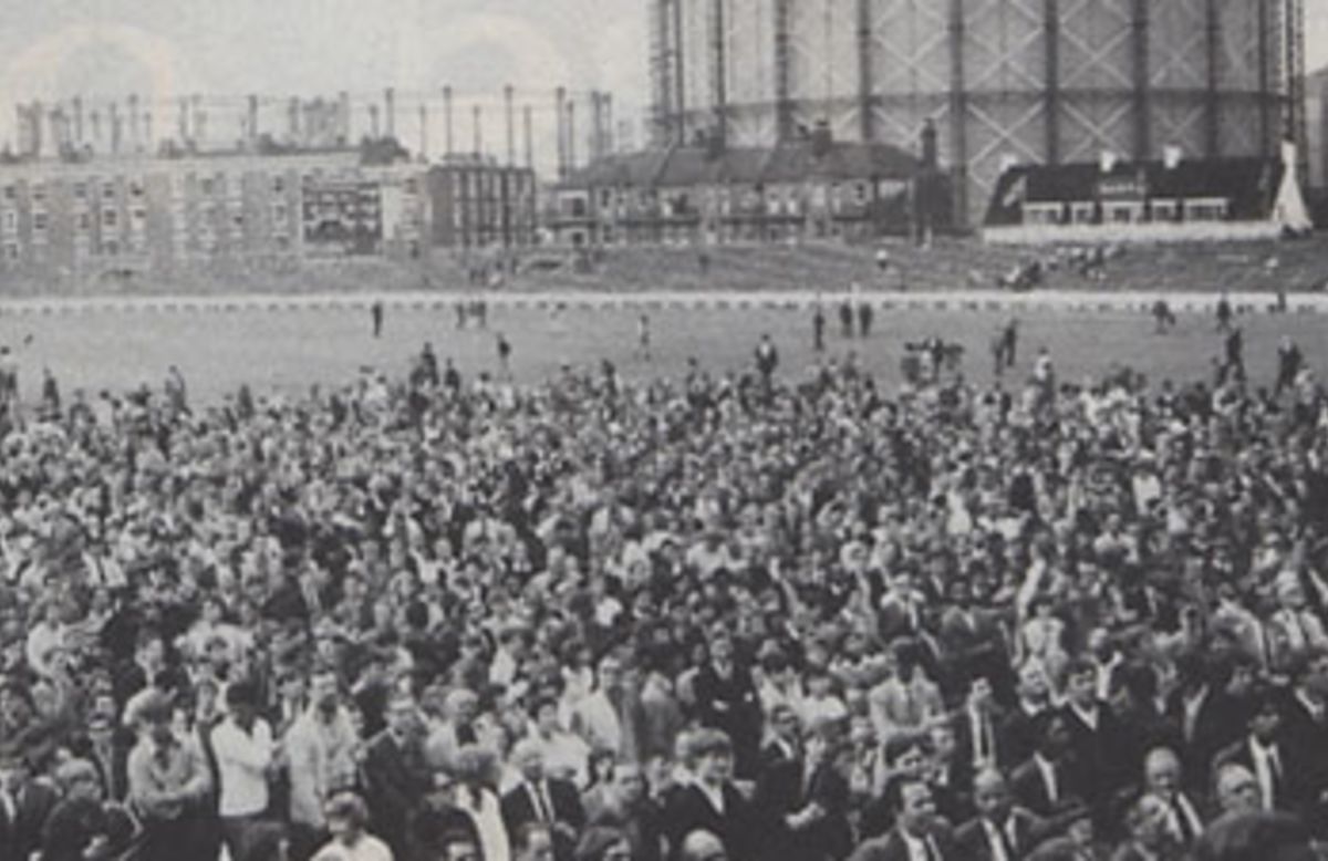 The crowd celebrate in front of the Oval pavilion, England v Australia, 5th Test, August 1968