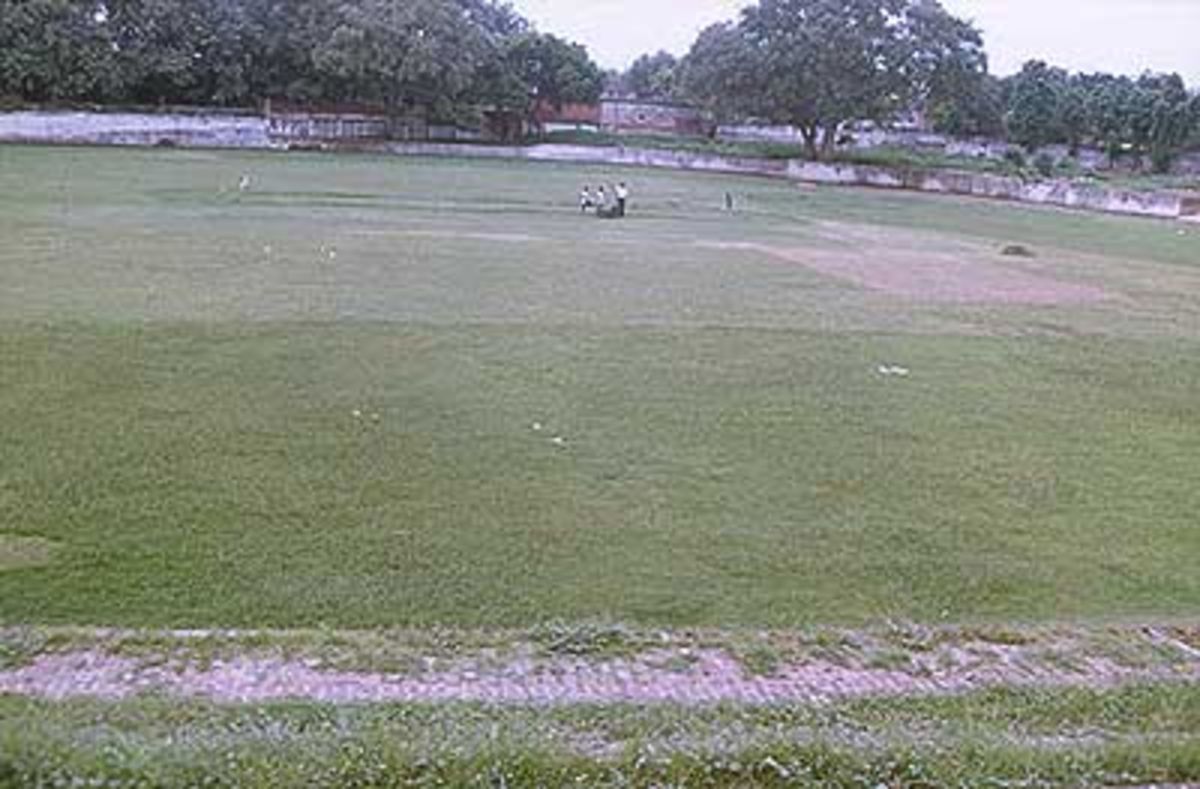 A side on view of the pavilion at Kamla Club ground