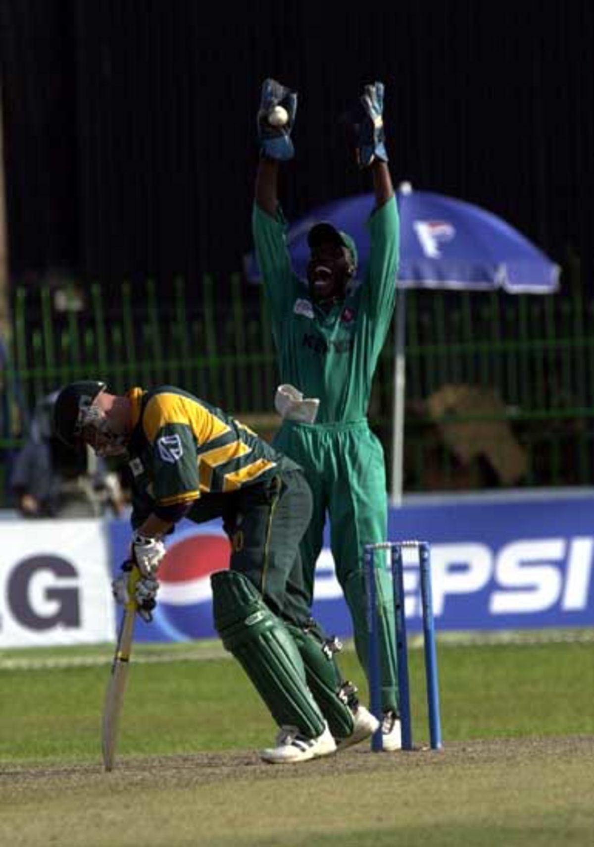 Herschelle Gibbs century knock is ended by a catch behind by Otieno off ...