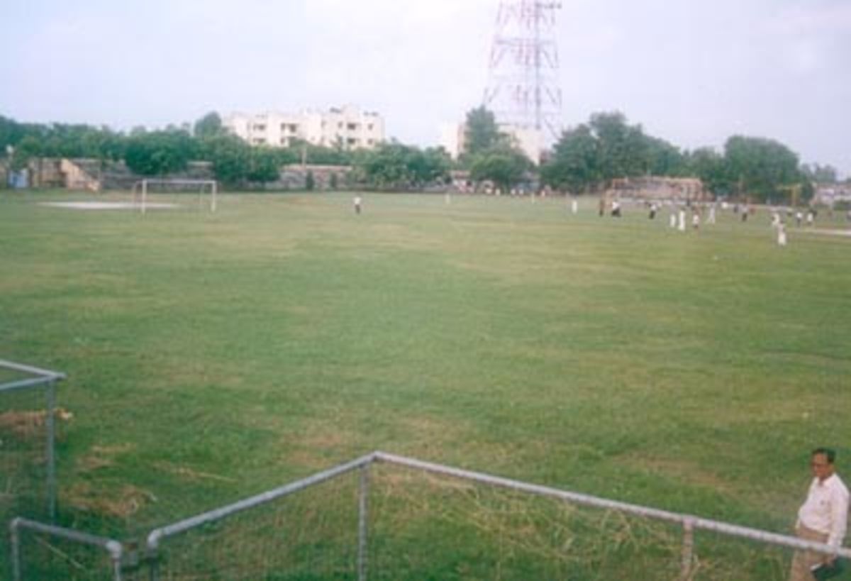 A view of the Agarwal Sports Stadium filled with activity