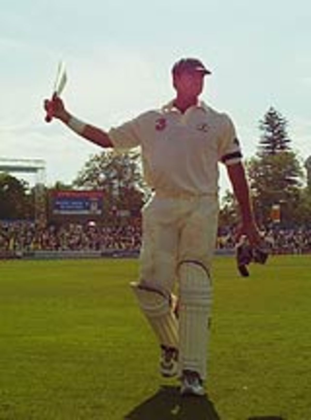 Matthew Hayden walks off after passing Brian Lara's record Test score