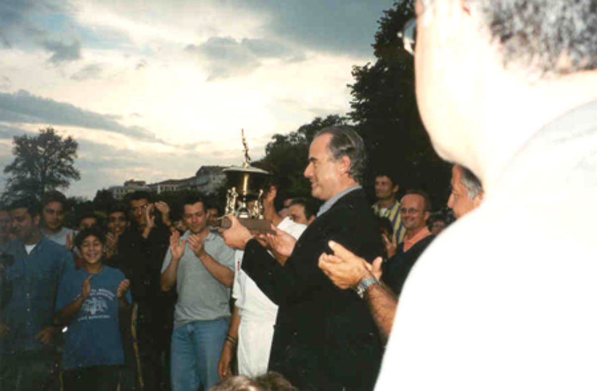 The ECC Trophy Cup 1999 being displayed