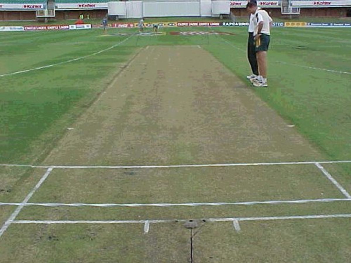 RSA coach Graham Forder inspects the pitch for the 2nd Test at Port Elizabeth on the first morning of the match (9 December 1999)