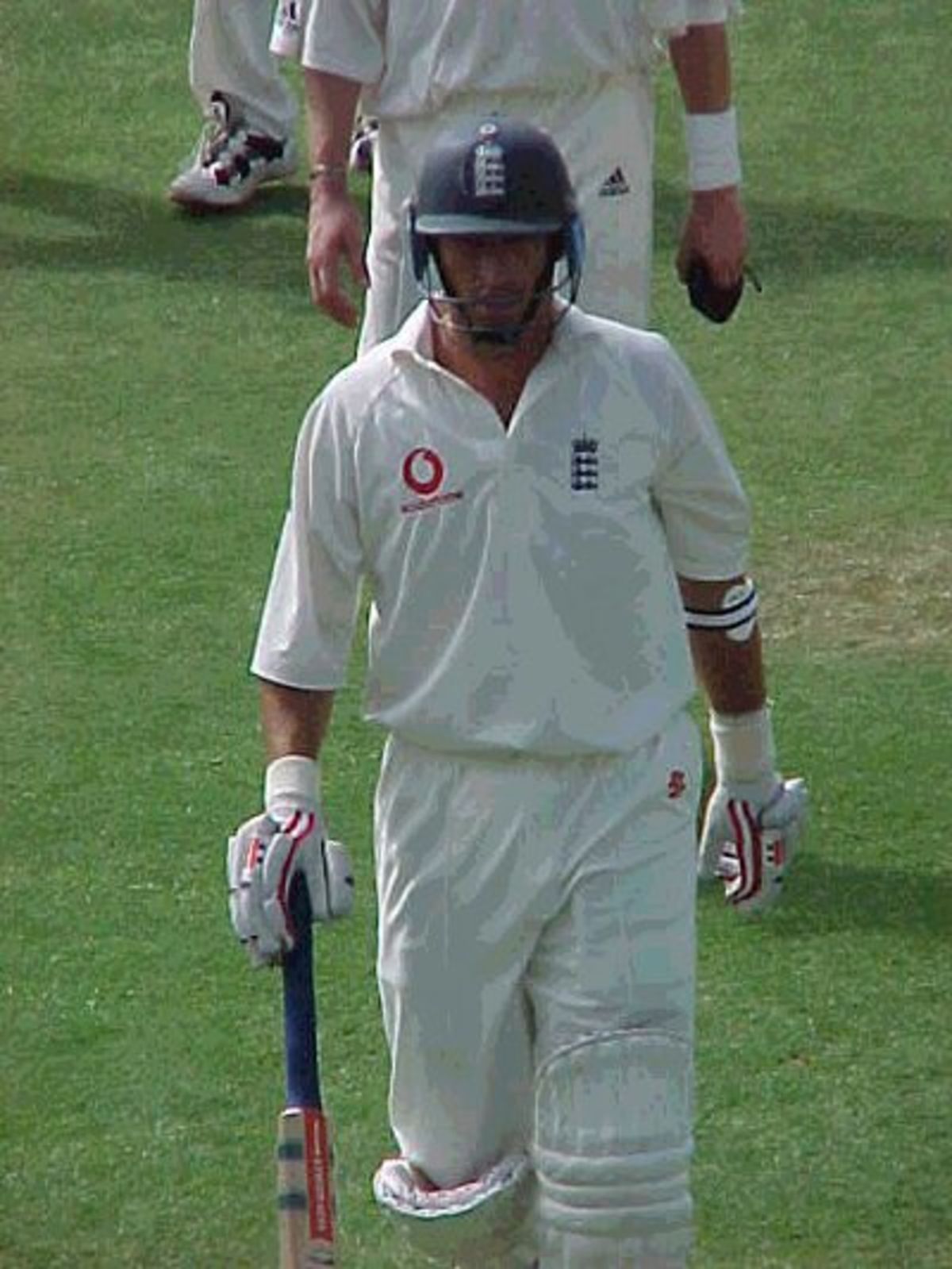 England captain Nasser Hussain makes his way off the outfield towards the pavillion having survived until tea on the second day of the second Test match in Port Elizabeth.