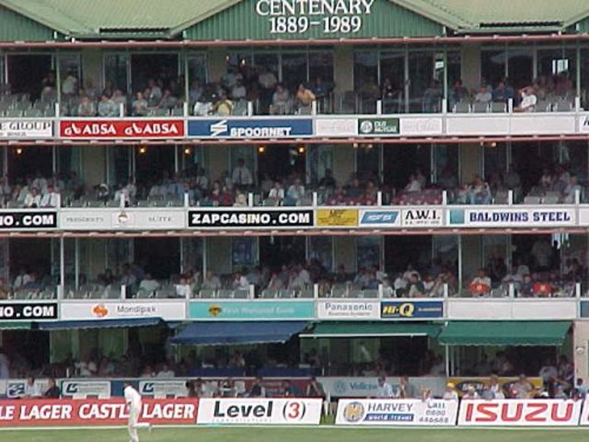 Spectators in the Centenary Pavilion watch a highly entertaining day's cricket on the second day of the Second Test between South Africa and England at Port Elizabeth (10 December 1999).