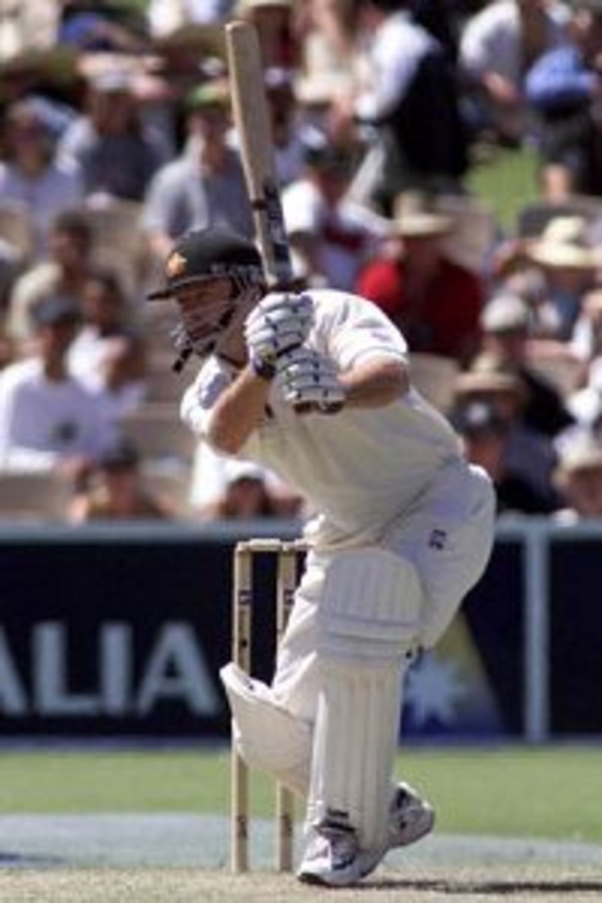 10 Dec 1999: Steve Waugh of Australia hits out, on day one of the first test between Australia and India, at the Adelaide Oval, Adelaide, Australia.