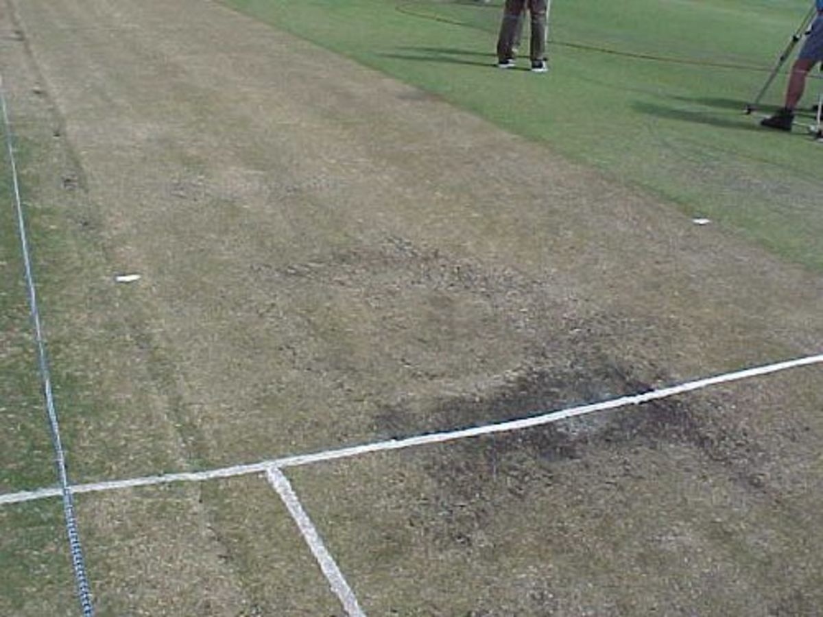The state of the pitch, before play began on the 3rd day of the Second Test between South Africa and England at Port Elizabeth (11 December 1999).