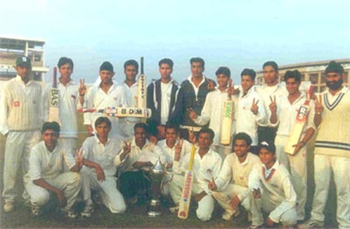 The 1999-2000 champions Punjab team with Cooch Behar Trophy at Keenan Stadium, Jamshedpur, Cooch Behar Knock-outs, 19 December 1999