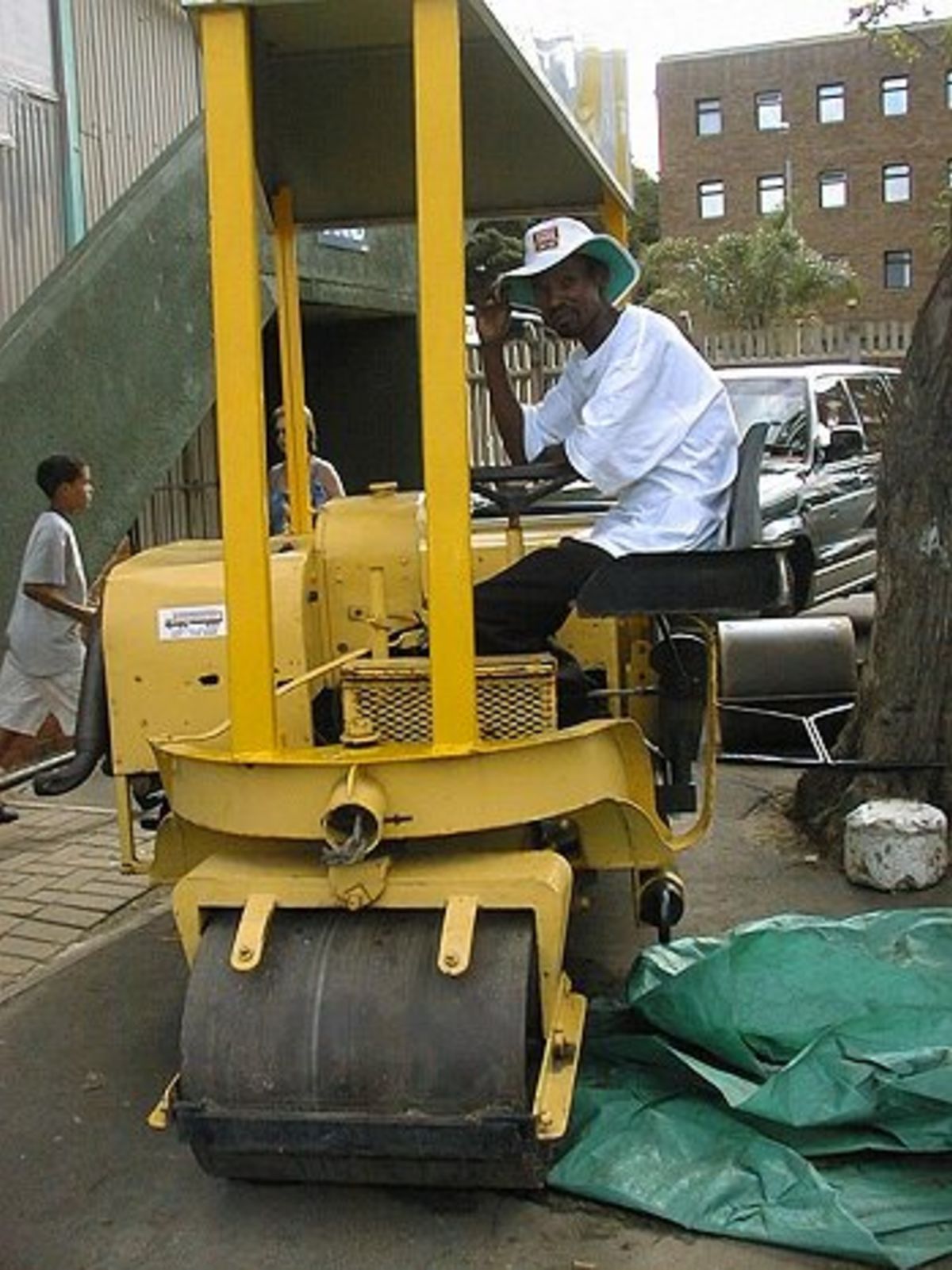 The two 'official' rollers; the heavy roller which broke down due to the rain seeping into the battery, in the background the light roller. (Third Test, South Africa v England, Day 3 at Kingsmead in Durban on 28 Dec 1999)