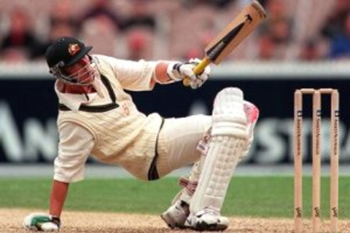 28 Dec 1999: Brett Lee of Australia ducks under a bouncer, on day three of the second test match between Australia and India, played at the Melbourne Cricket Ground, Melbourne, Australia. Lee went on to make 27 runs.