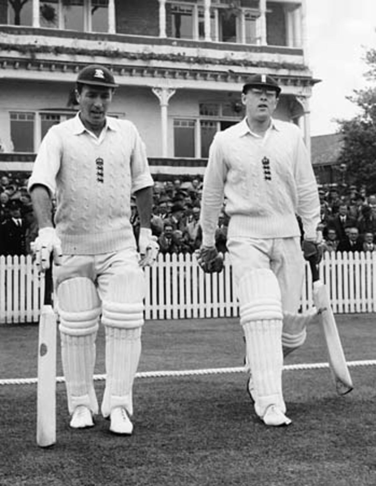 Geoff Boycott walks out to open with Fred Titmus, England v Australia, Nottingham, June 5 1964