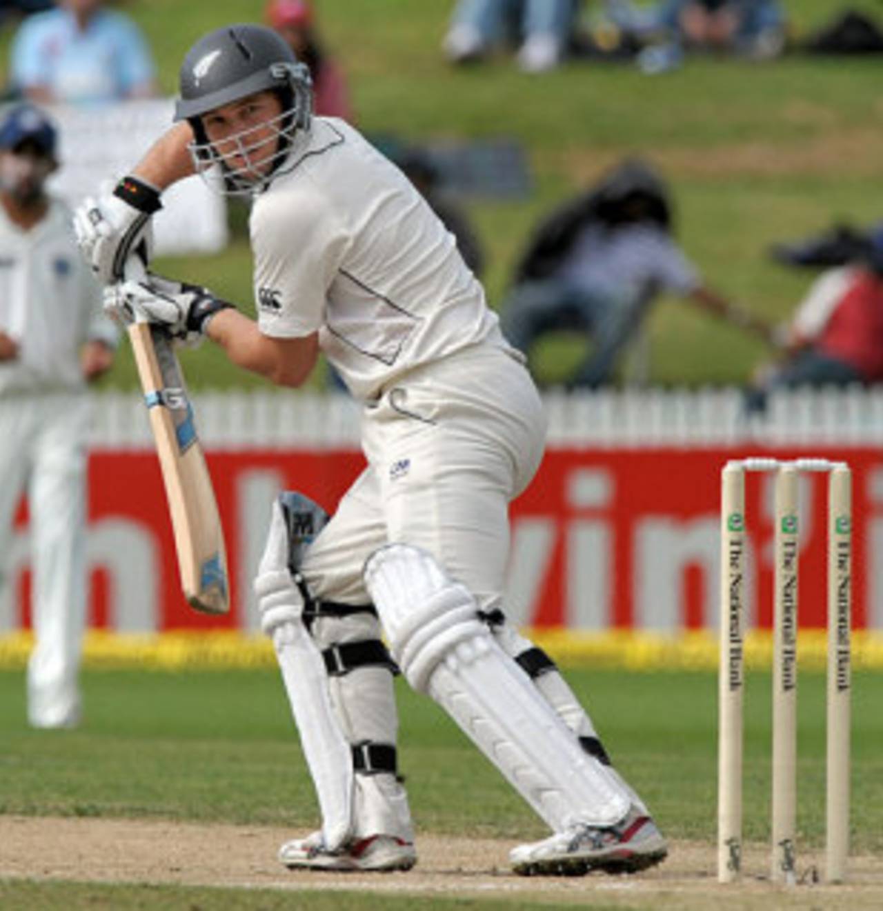 Daniel Flynn looks back after playing a shot behind the wicket, New Zealand v India, 1st Test, Hamilton, 4th day, March 21, 2009