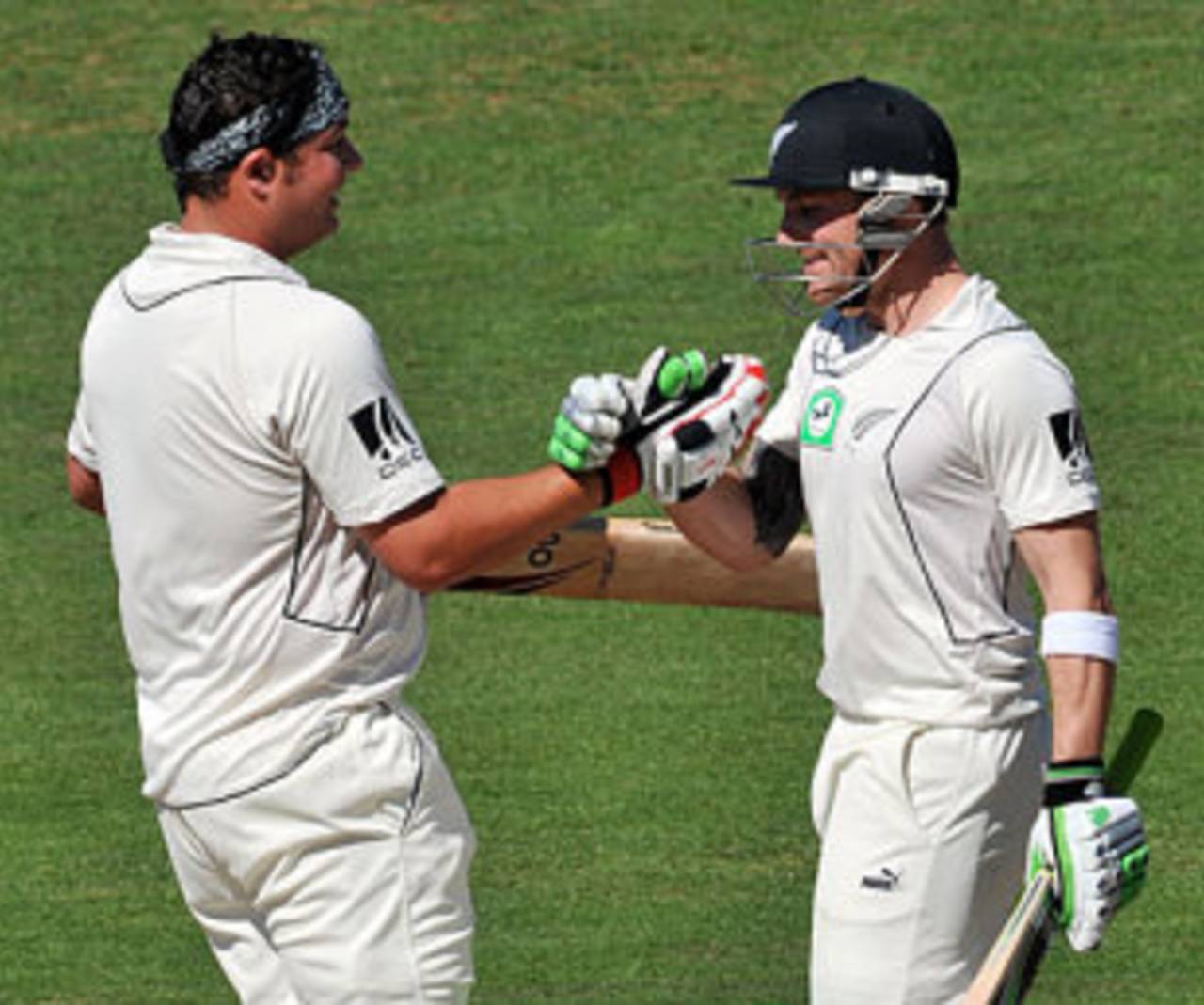Brendon McCullum was around to congratulate Jesse Ryder, New Zealand v India, 2nd Test, Napier, 2nd day, March 27, 2009