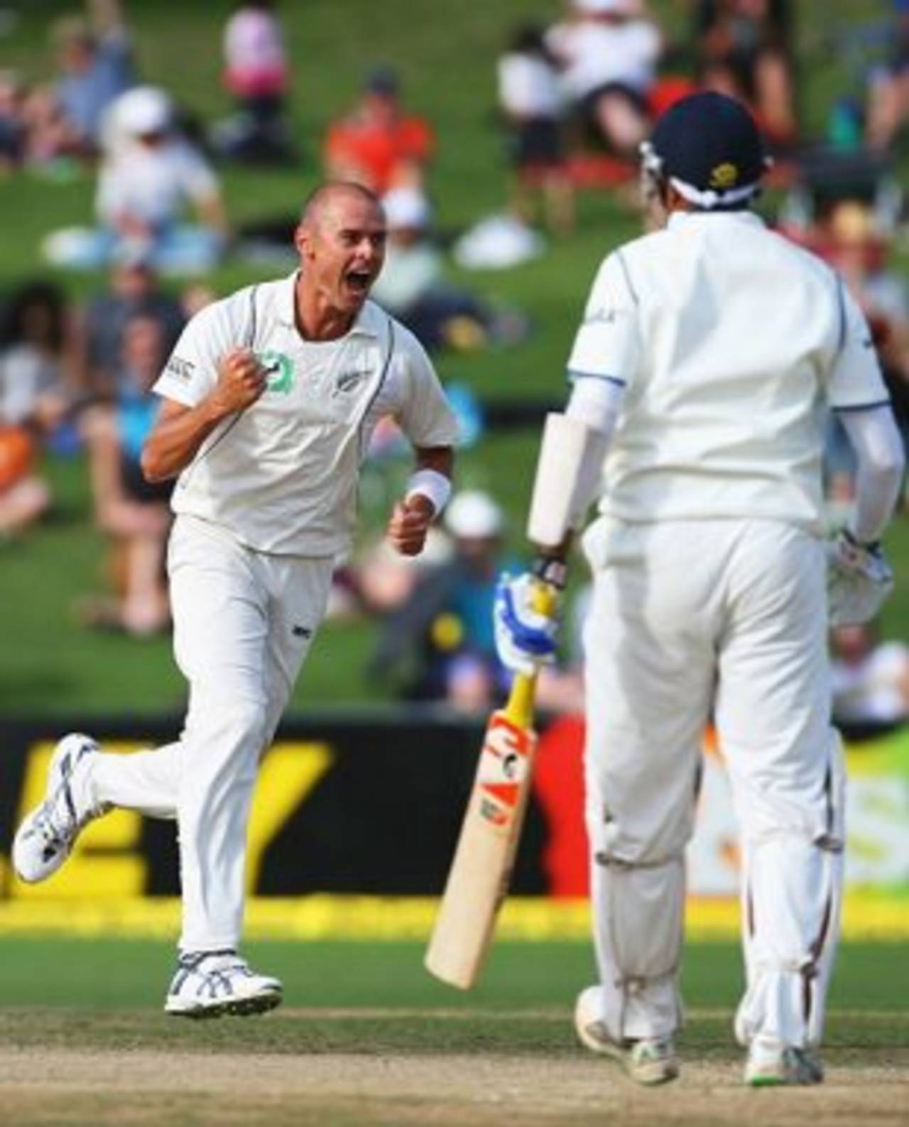 Chris Martin is charged up after removing VVS Laxman, New Zealand v India, 2nd Test, Napier, 3rd day, March 28, 2009