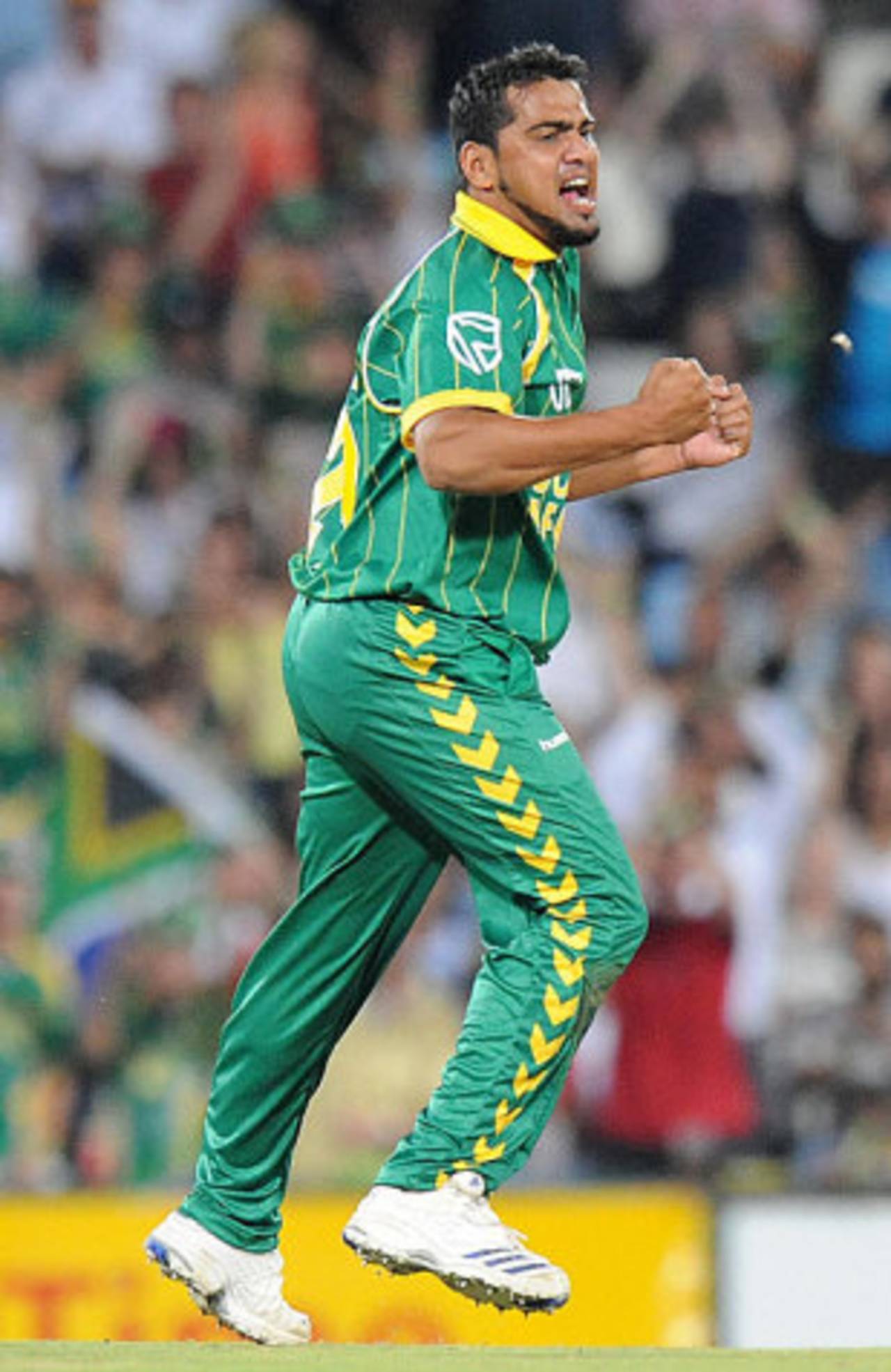 Yusuf Abdulla celebrates his maiden international wicket, South Africa v Australia, 2nd Twenty20, Centurion, March 29, 2009