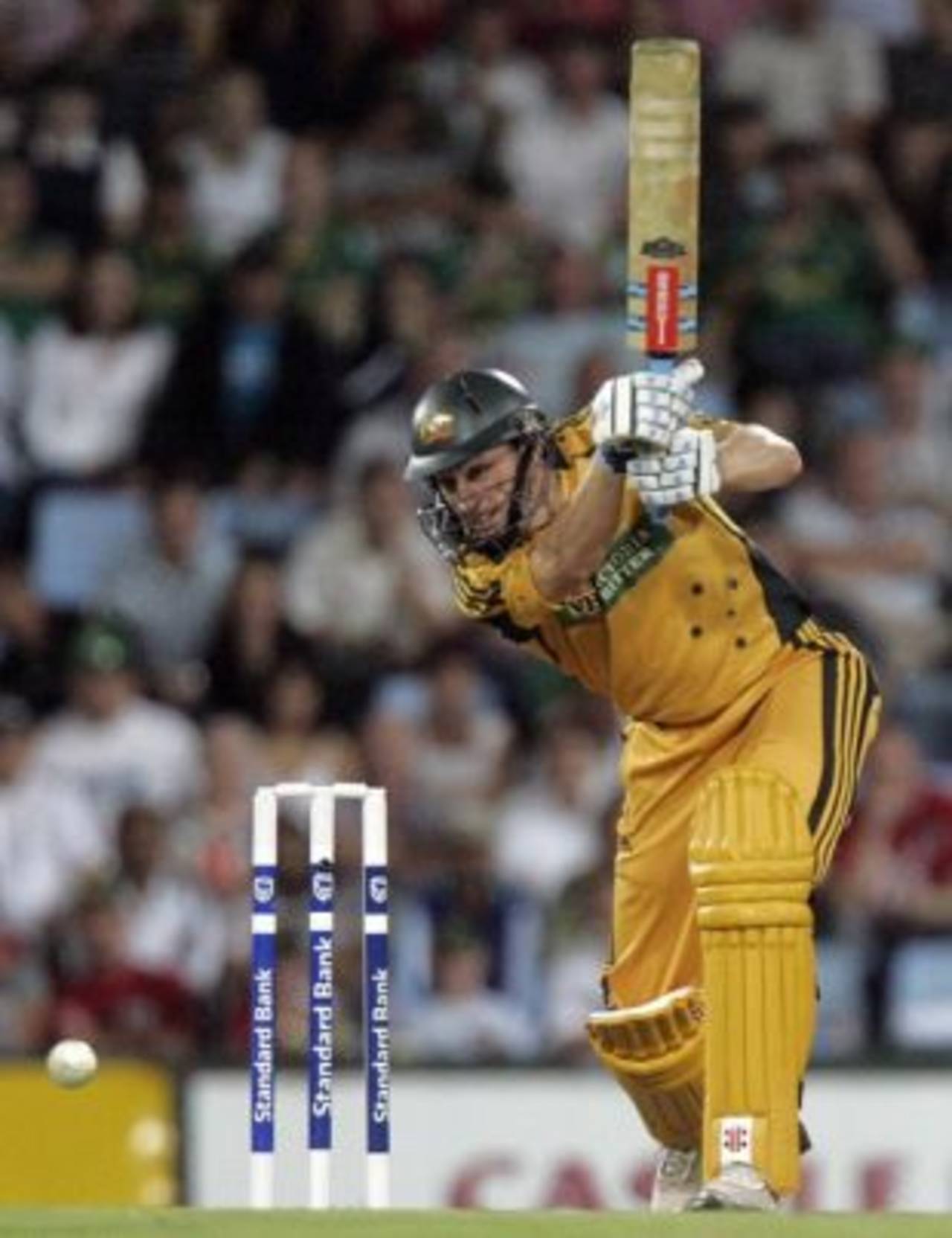 David Hussey drills the ball down the ground, South Africa v Australia, 2nd Twenty20, Centurion, March 29, 2009
