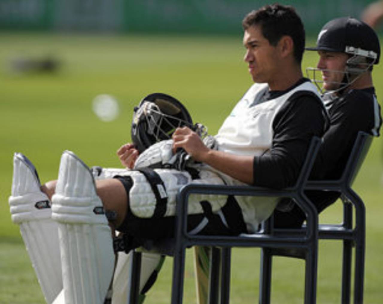 Ross Taylor and Brendon McCullum wait for their turns to bat, Wellington, April 1, 2009