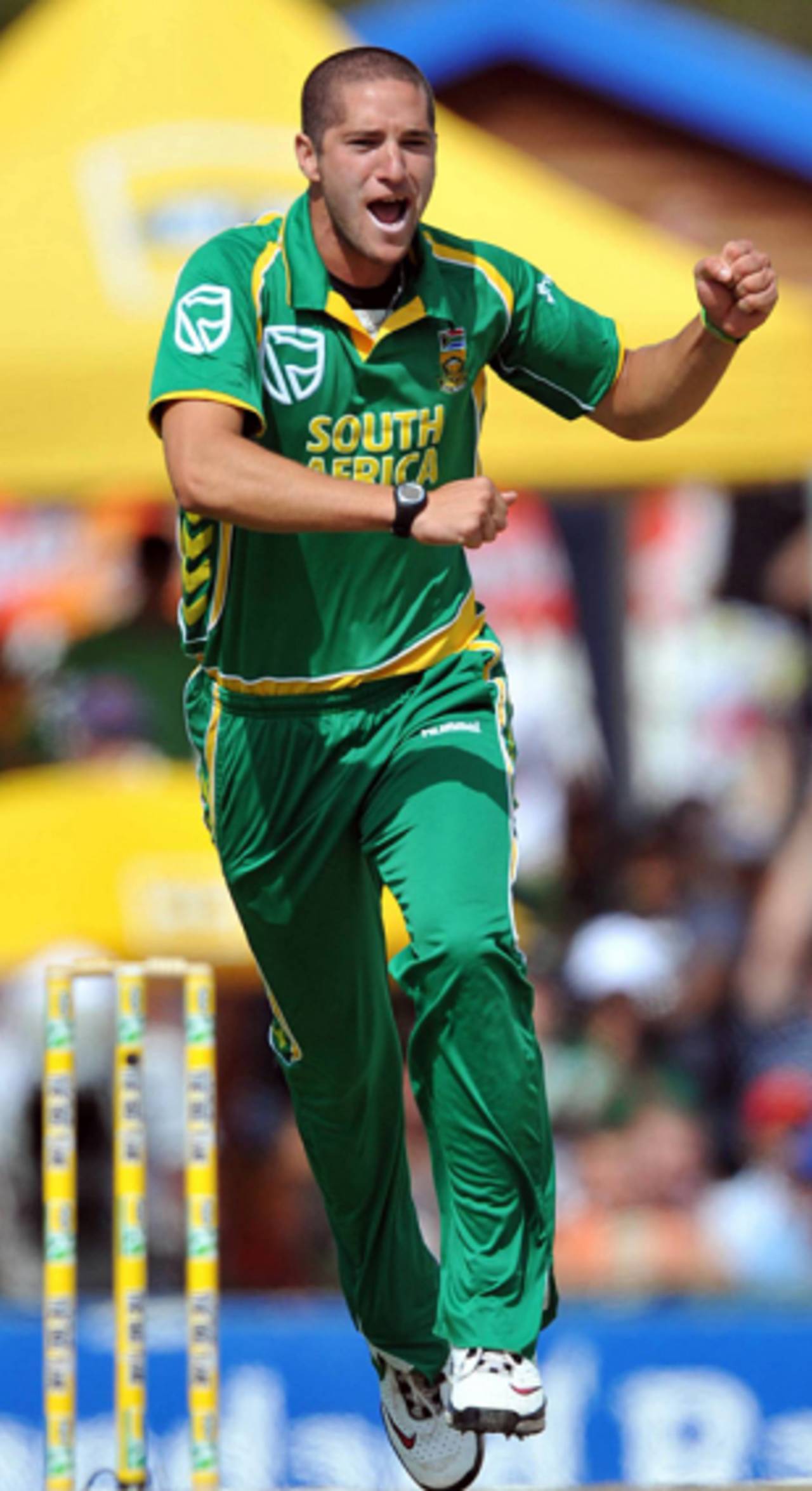 Wayne Parnell is cock-a-hoop after removing Ricky Ponting, South Africa v Australia, 2nd ODI, Centurion, April 5, 2009 