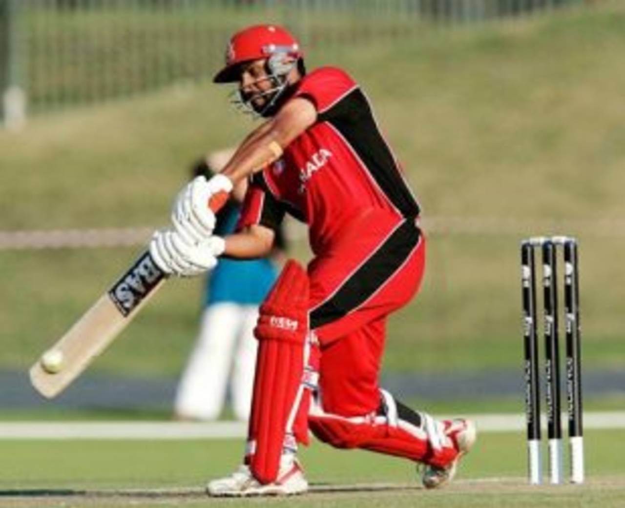 Canada's captain Ashish Bagai is set to cart the ball to midwicket, Afghanistan v Canada, ICC World Cup Qualifiers, Super Eights, Pretoria, April 13, 2009