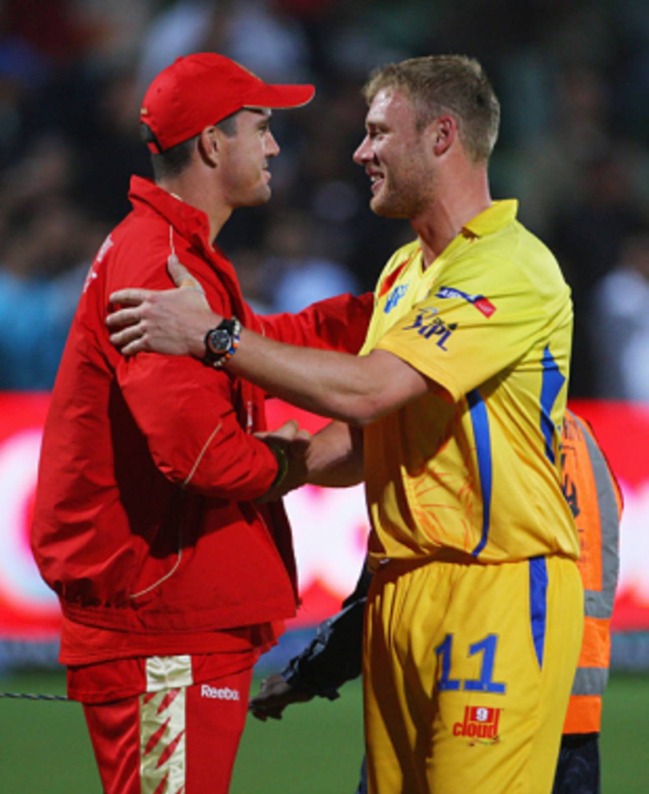Contrasting fortunes no doubt for Kevin Pietersen and Andrew Flintoff, Bangalore Royal Challengers v Chennai Super Kings, IPL, 5th game, Port Elizabeth, April 20, 2009