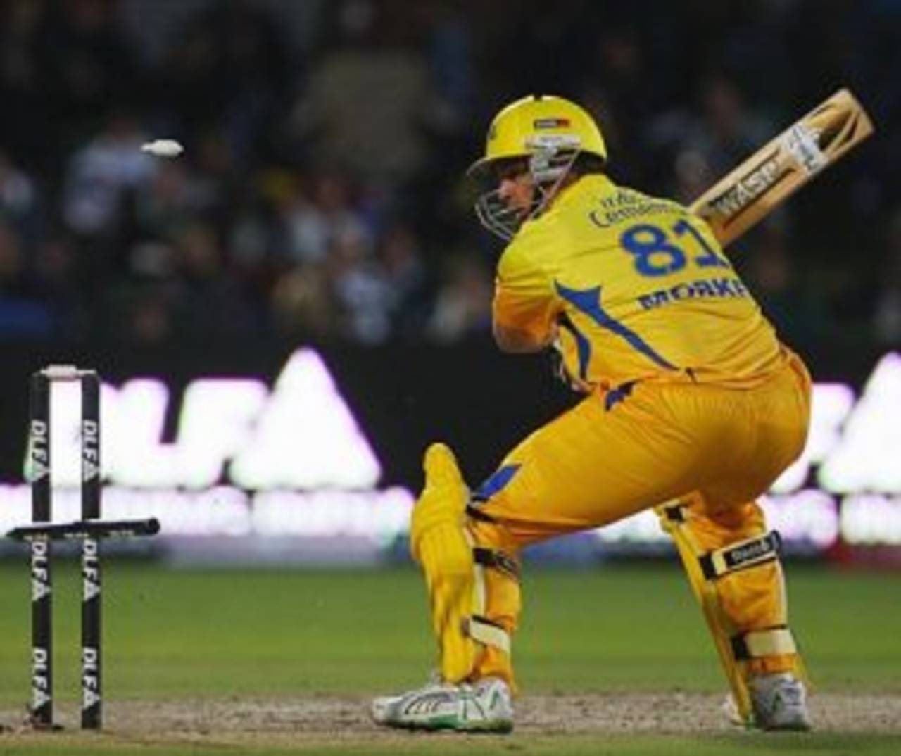 Albie Morkel is bowled, Bangalore Royal Challengers v Chennai Super Kings, IPL, 5th game, Port Elizabeth, April 20, 2009