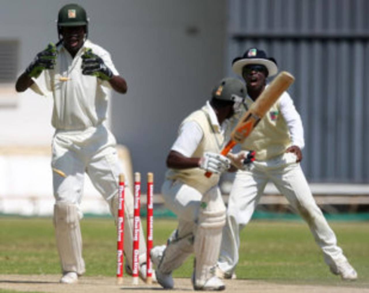 Taurai Madiri of Westerns is bowled by Natsai Mushangwe, Easterns v Westerns, Logan Cup, Harare Sports Club, April 24, 2009