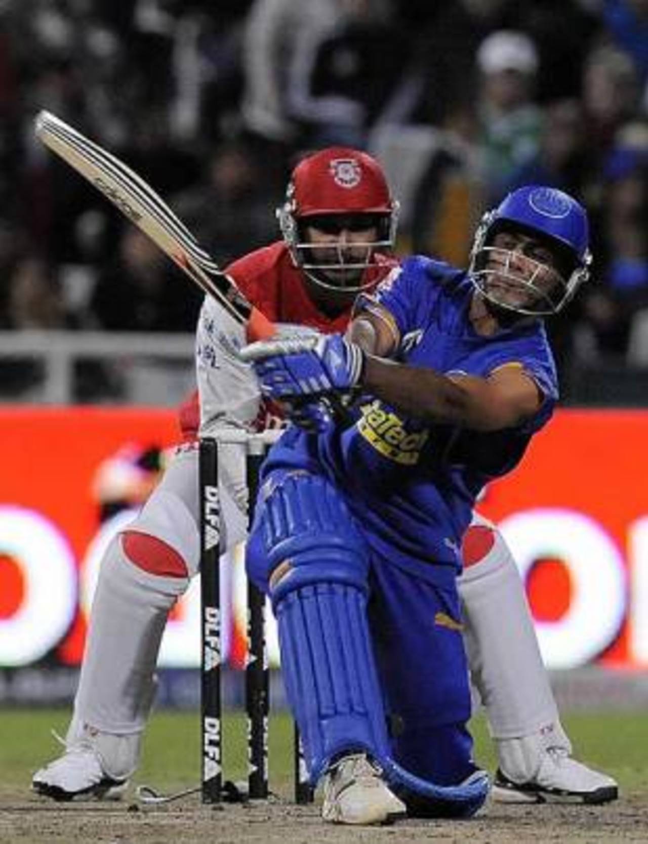 Ravindra Jadeja plays an aggressive shot, Rajasthan Royals v Kings XI Punjab, Cape Town, April 26, 2009