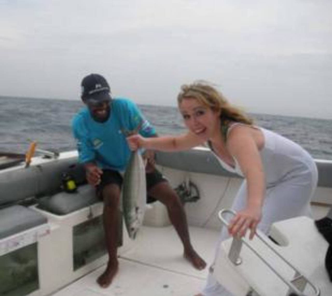 One of Bangalore Royal Challengers' Mischief Gals cheerleaders on a fishing trip in South Africa