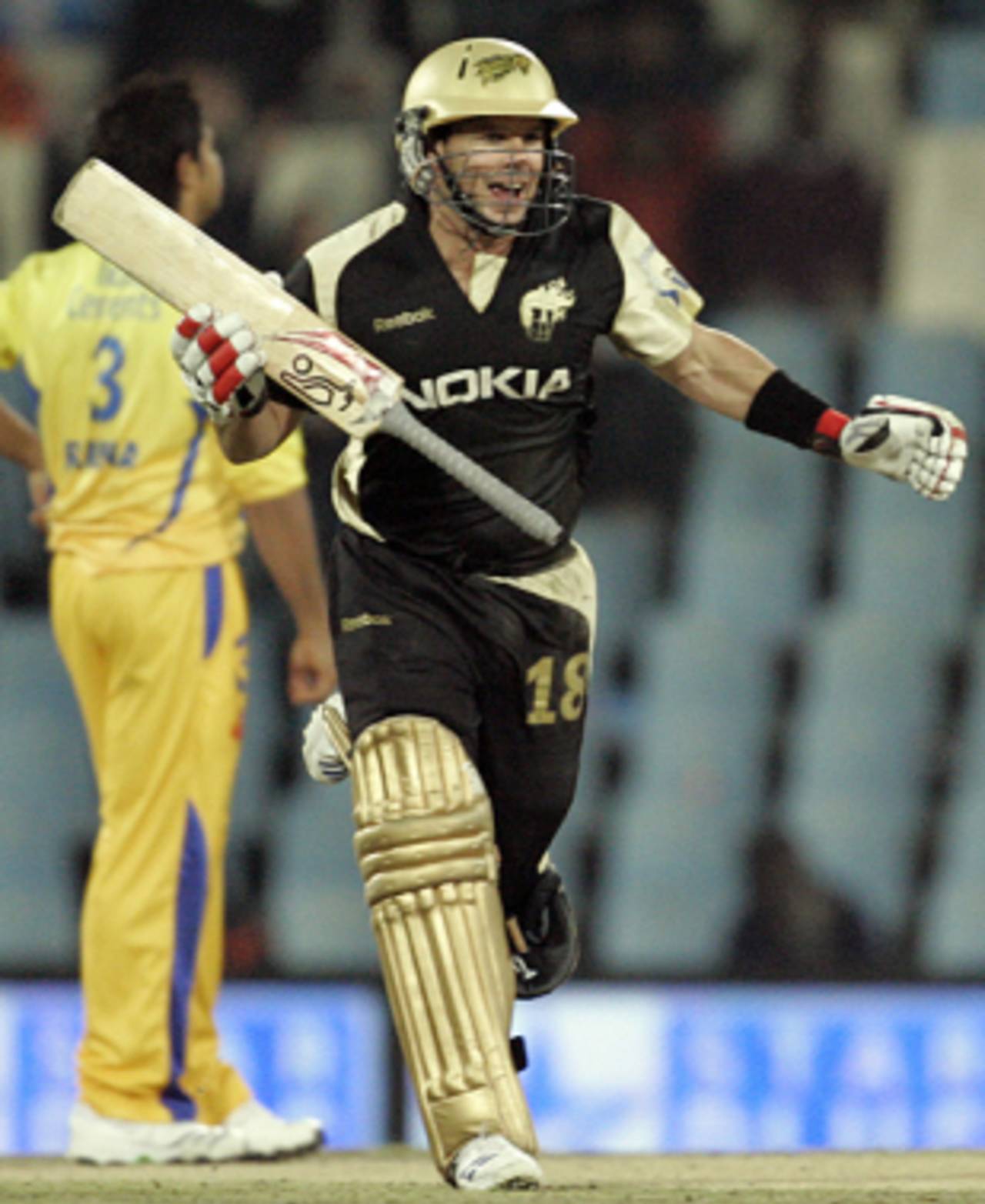 Brad Hodge rejoices after Kolkata's second win in the tournament, Chennai Super Kings v Kolkata Knight Riders, IPL, 51st match, Centurion, May 18, 2009