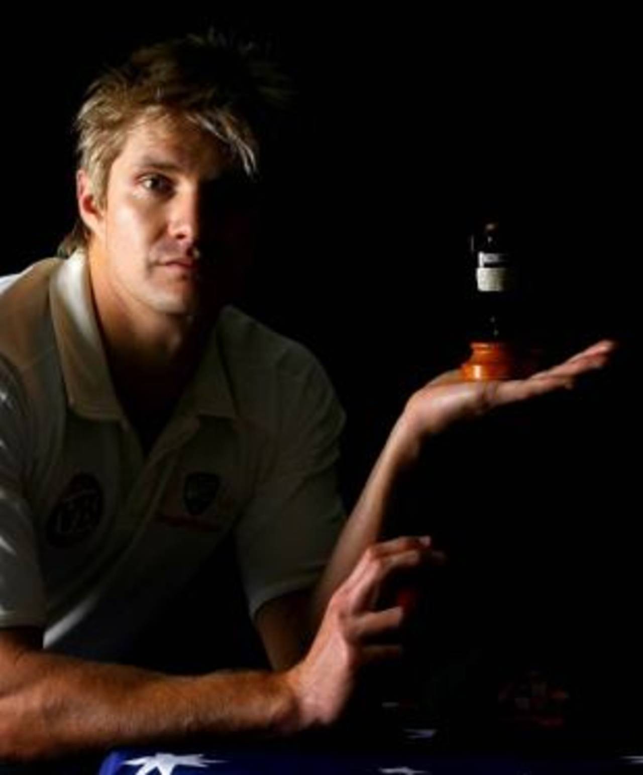 Shane Watson poses with a replica Ashes urn, Coolum, May 25, 2009
