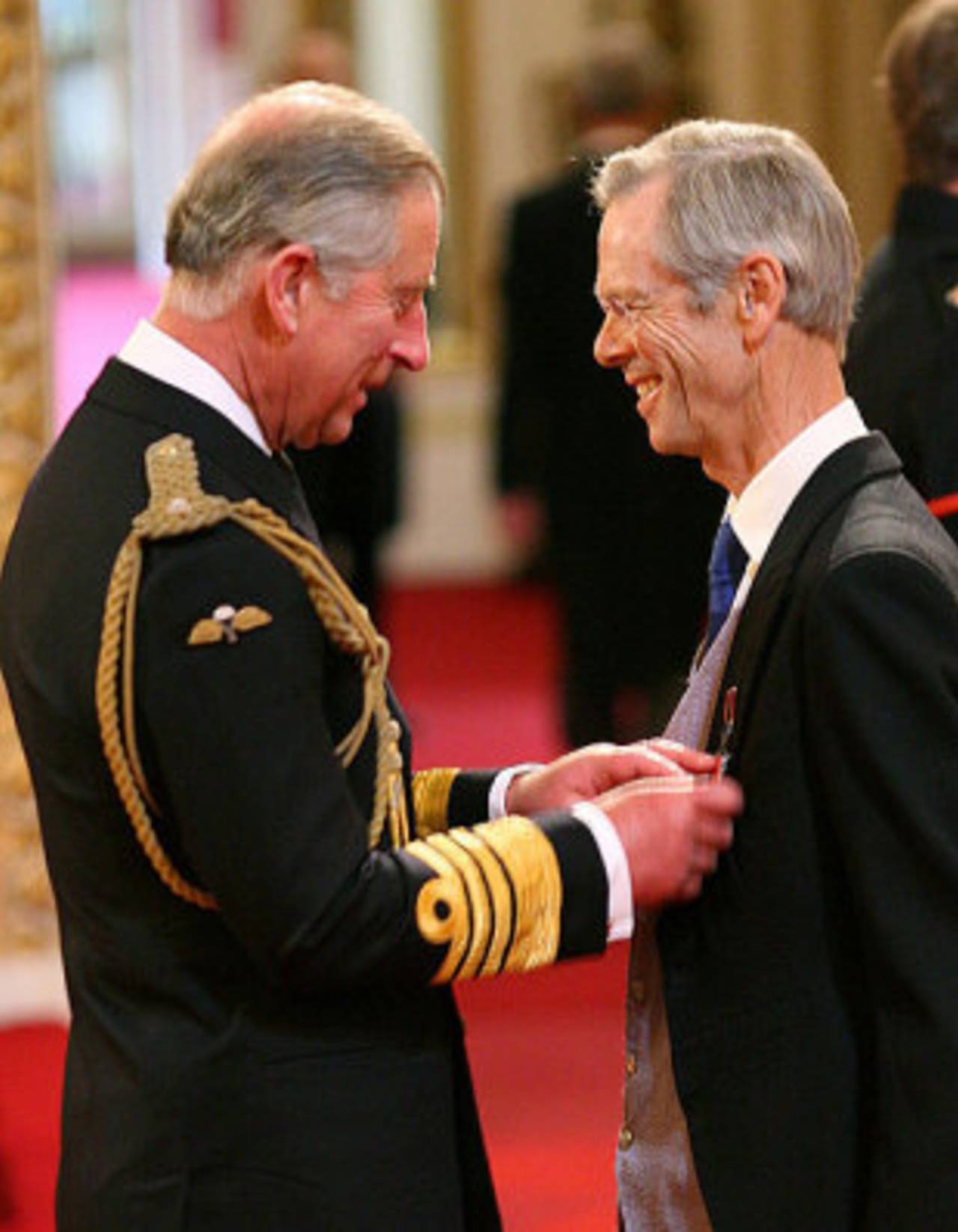 Broadcaster and journalist Christopher Martin-Jenkins receives his MBE from Prince Charles, London, May 28, 2009 