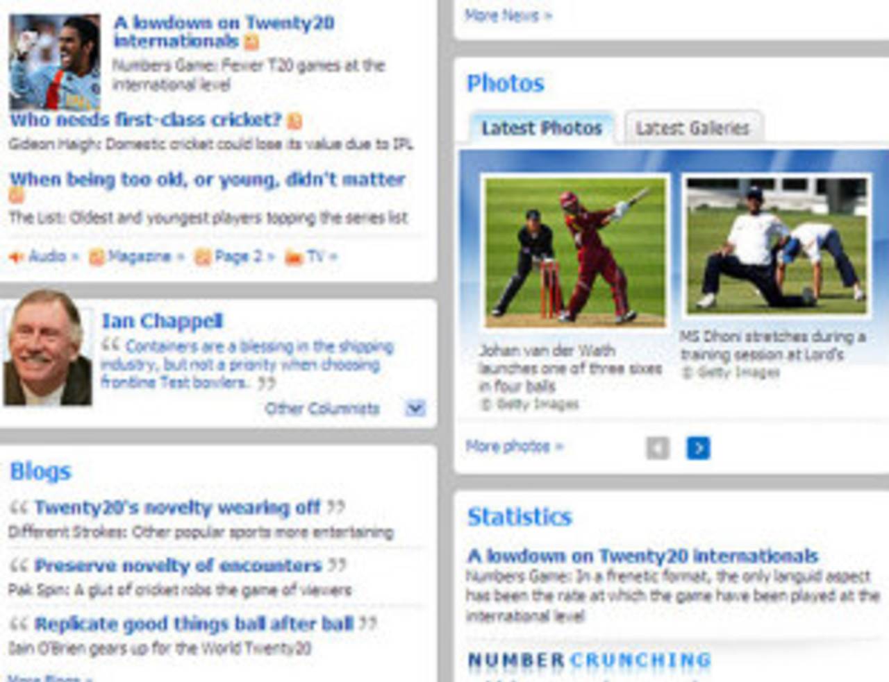 The features section includes a panel for our columnists; there's also a Photos area, and one for statistics&nbsp;&nbsp;&bull;&nbsp;&nbsp;ESPNcricinfo Ltd