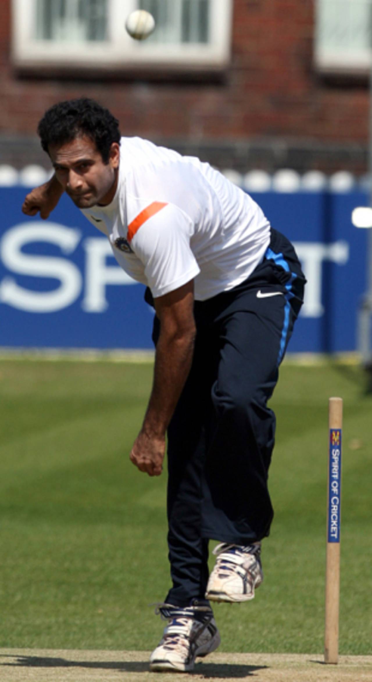 Irfan Pathan bends his back during practice, Lord's, May 31, 2009