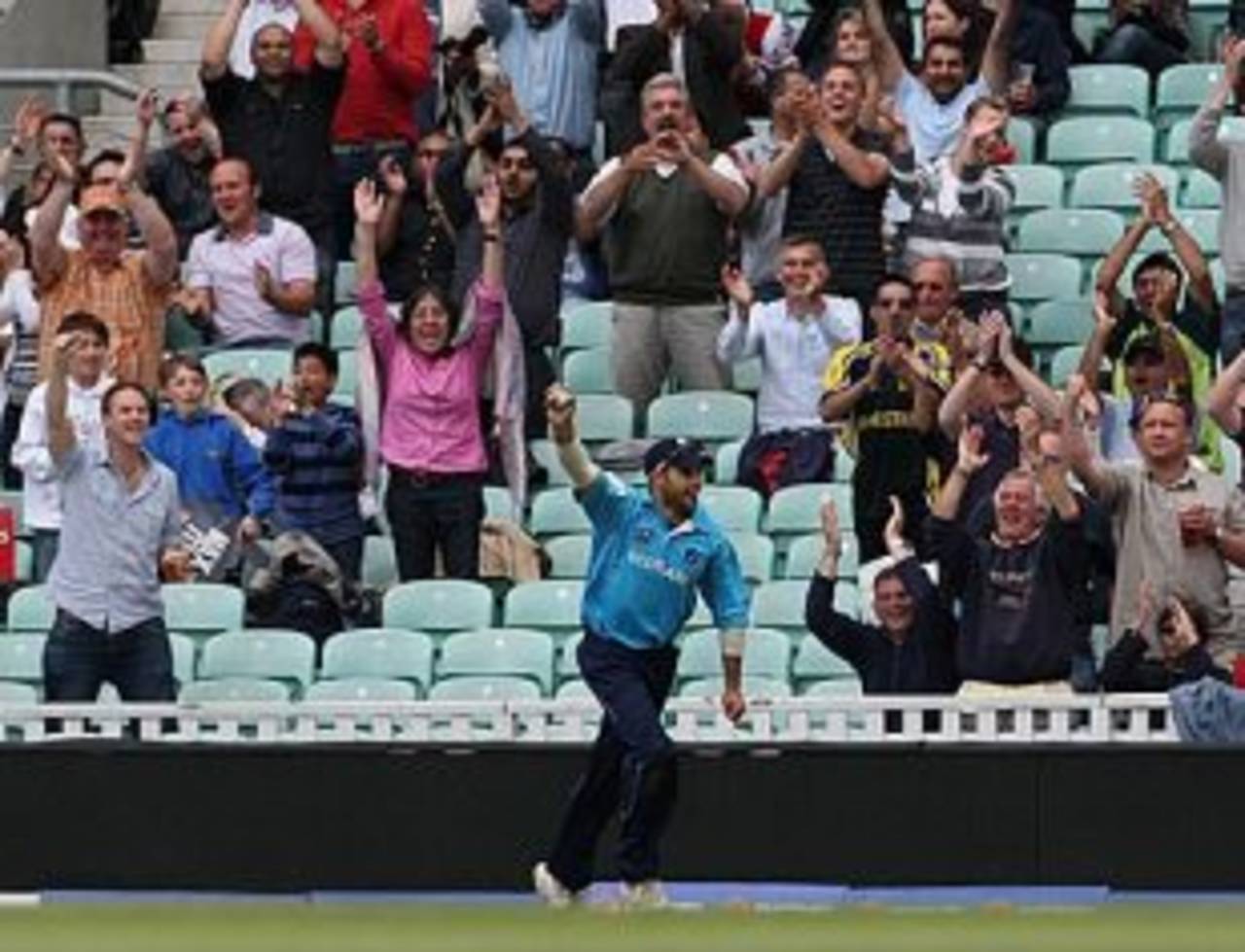 Kyle Coetzer celebrates after taking a stunner at long-on to dismiss Mark Boucher, Scotland v South Africa, ICC World Twenty20, The Oval, June 7, 2009