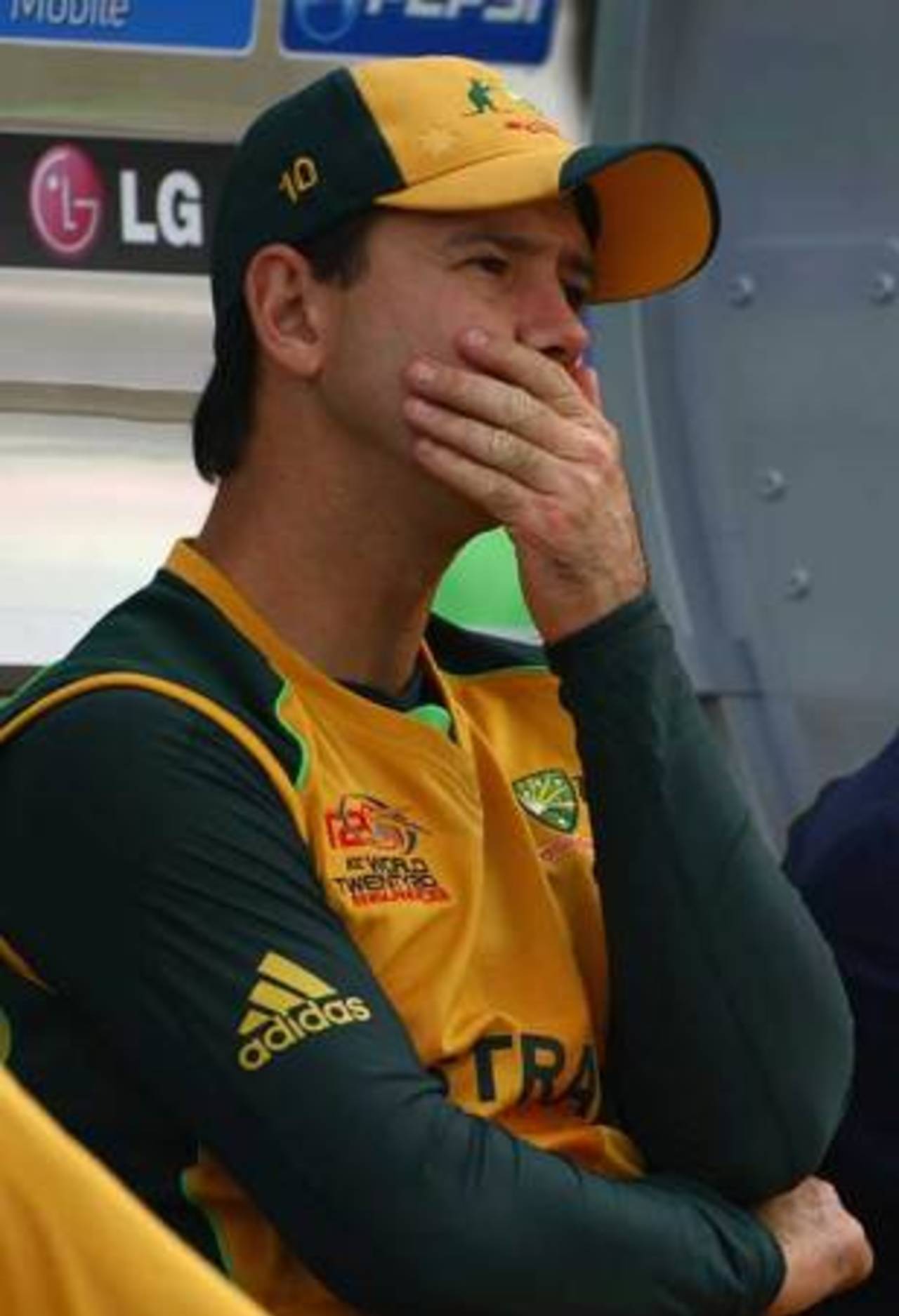 A worried Ricky Ponting in the dug-out, Australia v Sri Lanka, ICC World Twenty20, Trent Bridge, June 8, 2009
