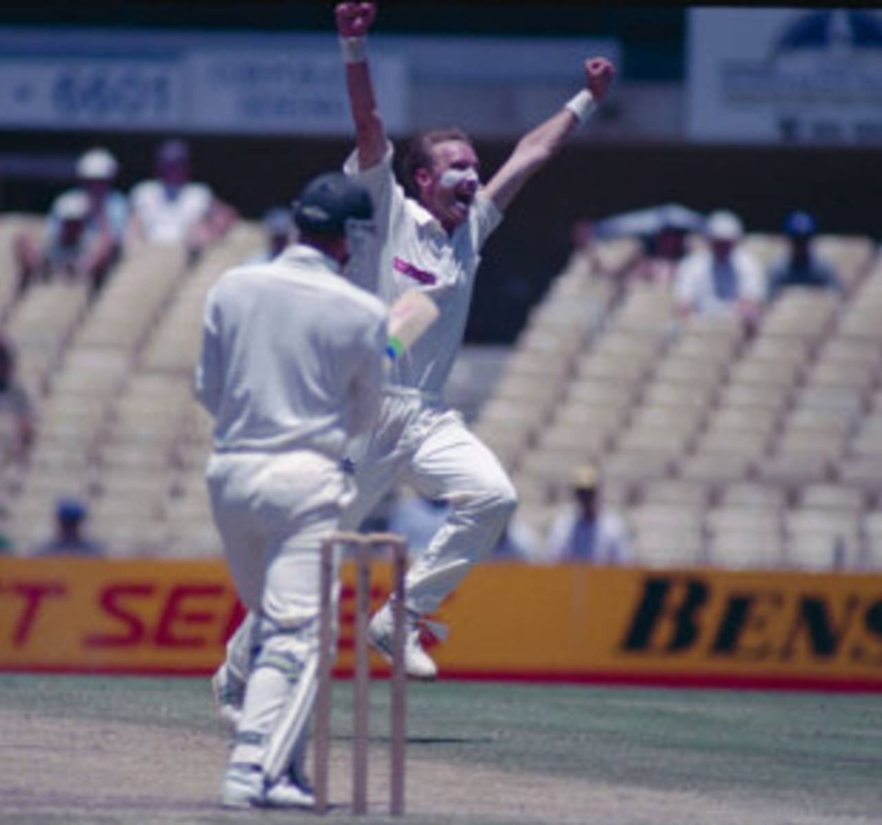 Allan Donald celebrates taking the wicket of Damien Martyn, Australia v South Africa, second Test, Sydney, 5 January 1994