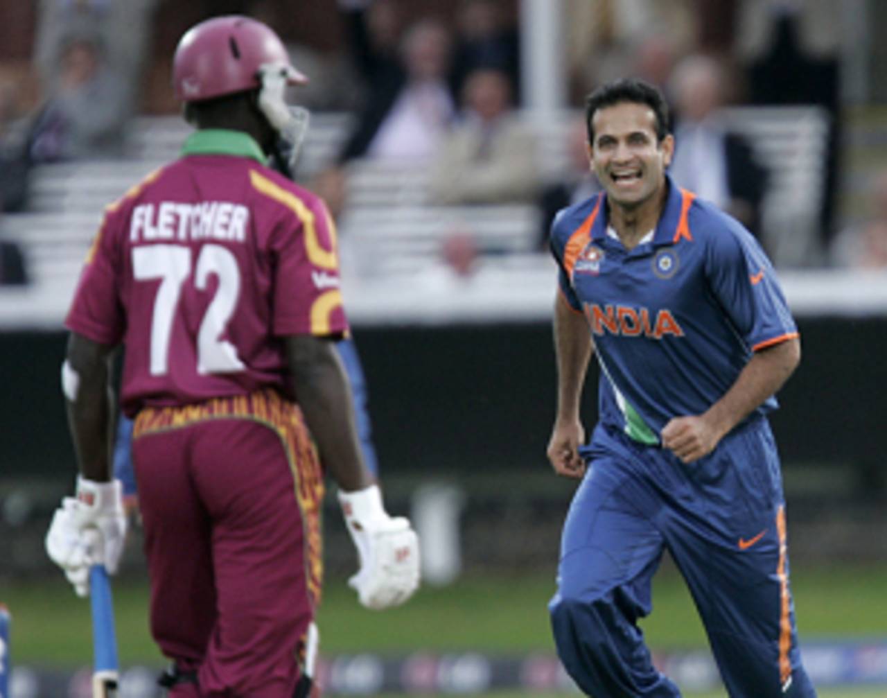 Irfan Pathan is ecstatic after dismissing Andre Fletcher, India v West Indies, ICC World Twenty20 Super Eights, Lord's, June 12, 2009