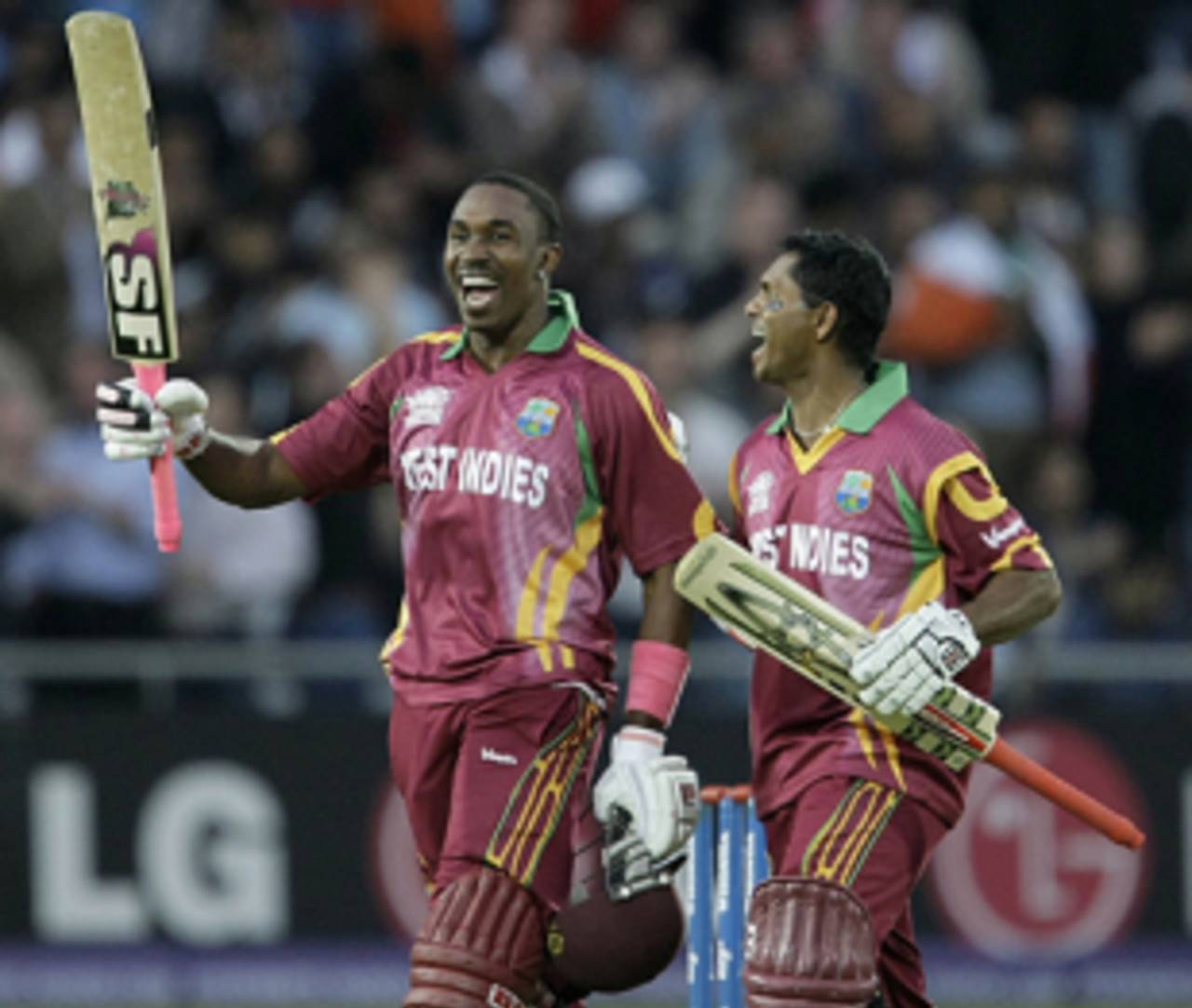 Dwayne Bravo and Shivnarine Chanderpaul walk off victorious, India v West Indies, ICC World Twenty20 Super Eights, Lord's, June 12, 2009