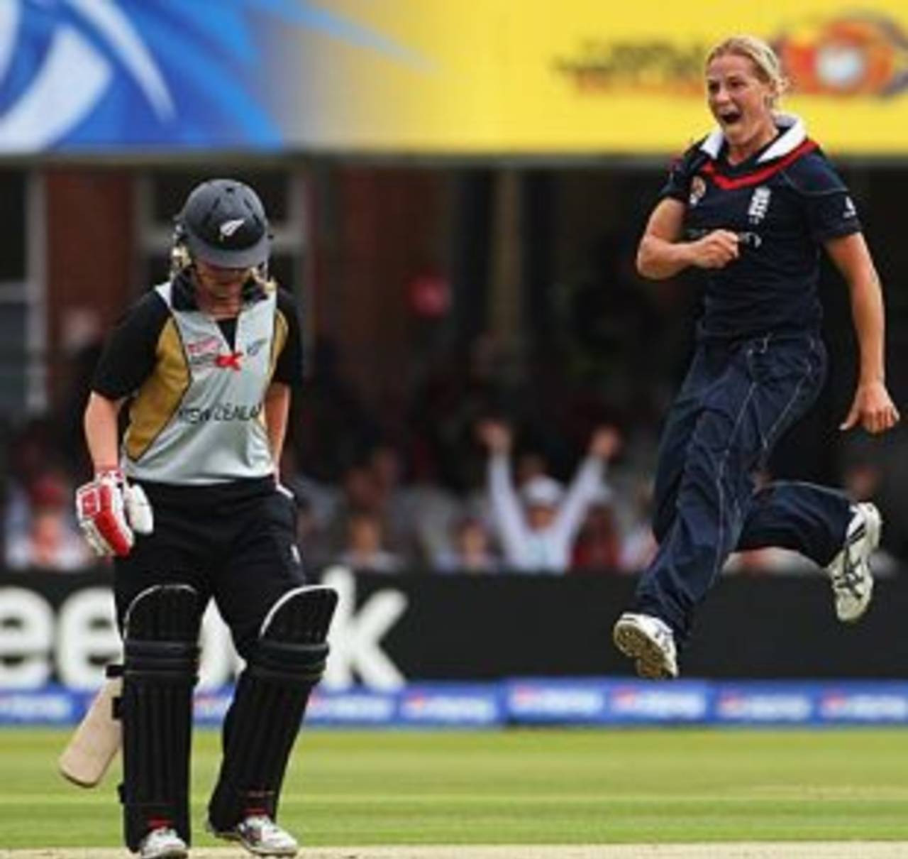 Katherine Brunt exults after dismissing Lucy Doolan, England v New Zealand, ICC Women's World Twenty20 final, Lord's, June 21, 2009