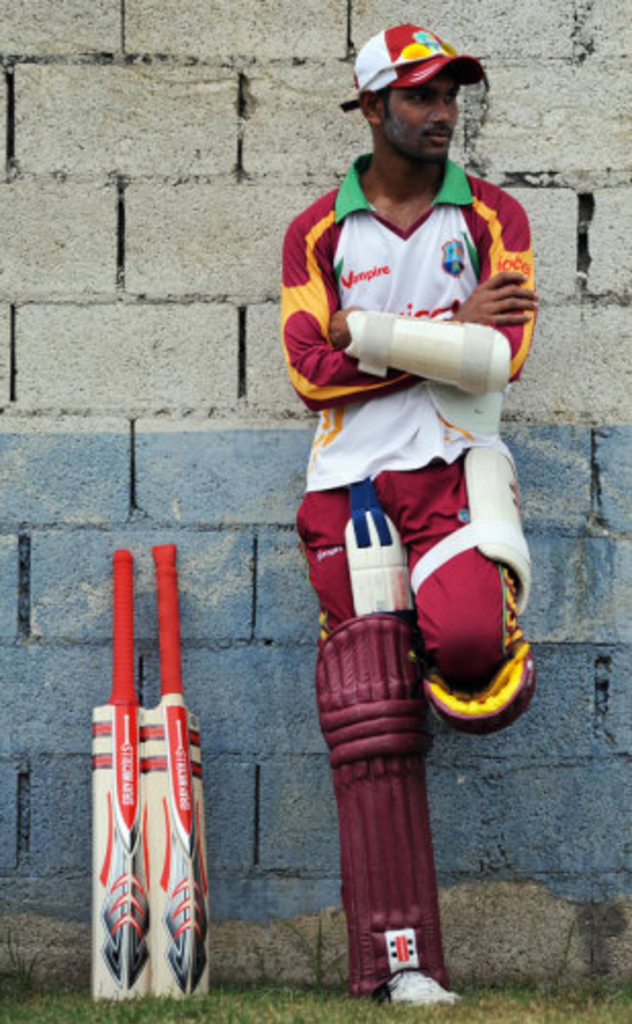 Denesh Ramdin waits for his turn to bat, Jamaica, June 25, 2009