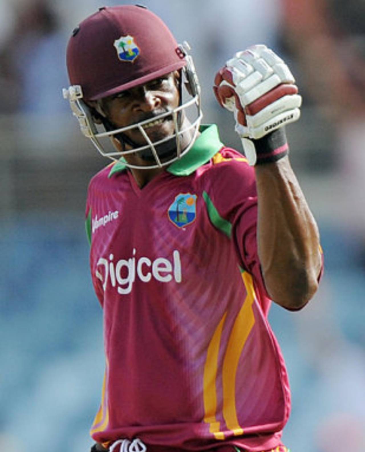 Runako Morton punches the air after steering West Indies home, West Indies v India, 2nd ODI, Kingston, June 28, 2009 