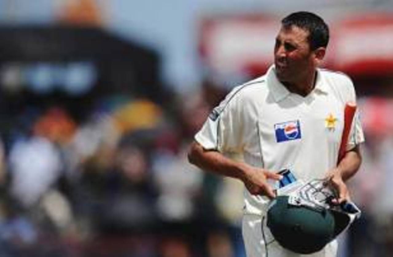 Younis Khan looks back at replays, Pakistan v Sri Lanka, 1st Test, Galle, 2nd day, July 5, 2009 