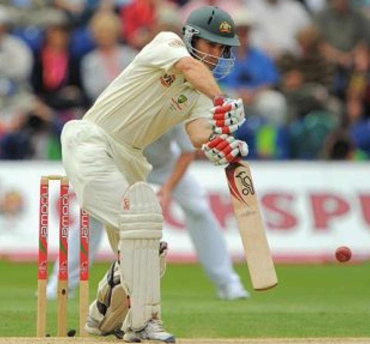 Simon Katich pushes forward, England v Australia, 1st Test, Cardiff, 2nd day, July 9, 2009