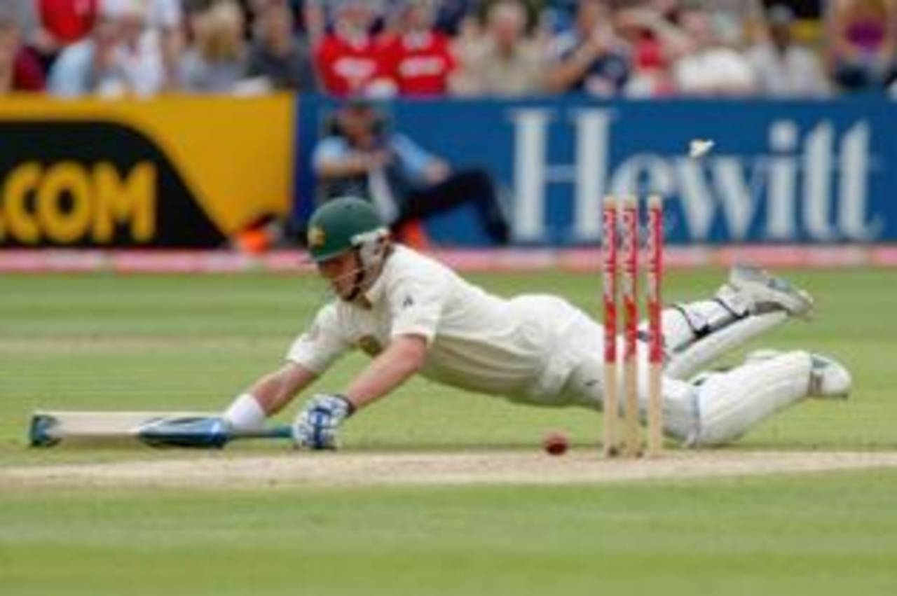 Marcus North dives to make his ground for the run that brought Brad Haddin his half-century, England v Australia, 1st Test, Cardiff, 4th day, July 11, 2009