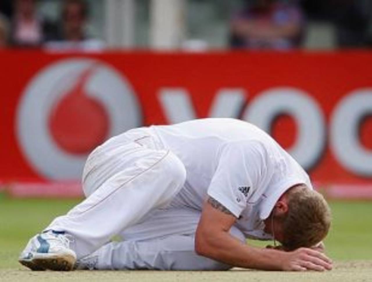 Andrew Flintoff took several moments longer to get up after falling down during his delivery stride&nbsp;&nbsp;&bull;&nbsp;&nbsp;Getty Images