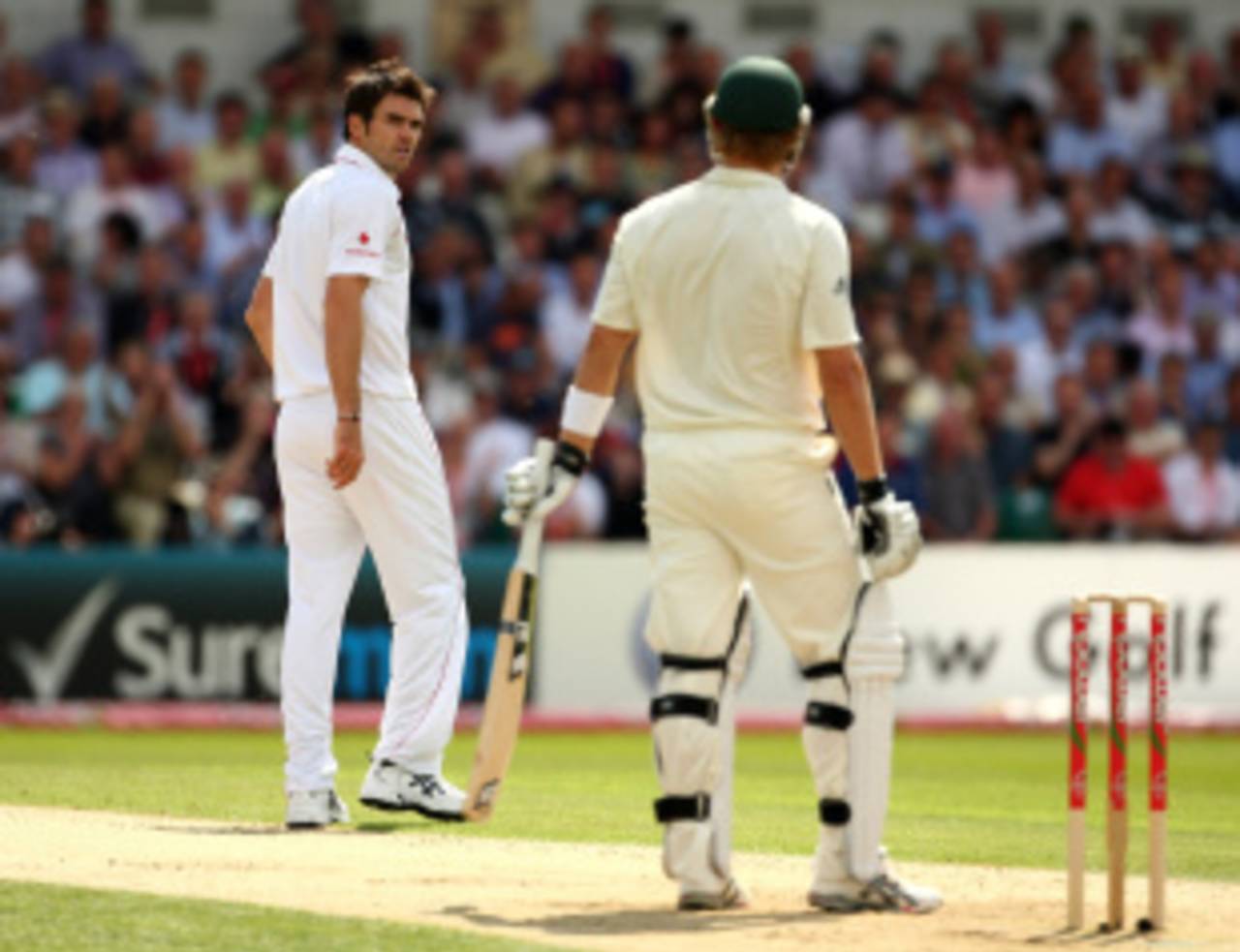 James Anderson and Shane Watson resume their contest, England v Australia, 4th Test, Headingley, 1st day, August 7, 2009