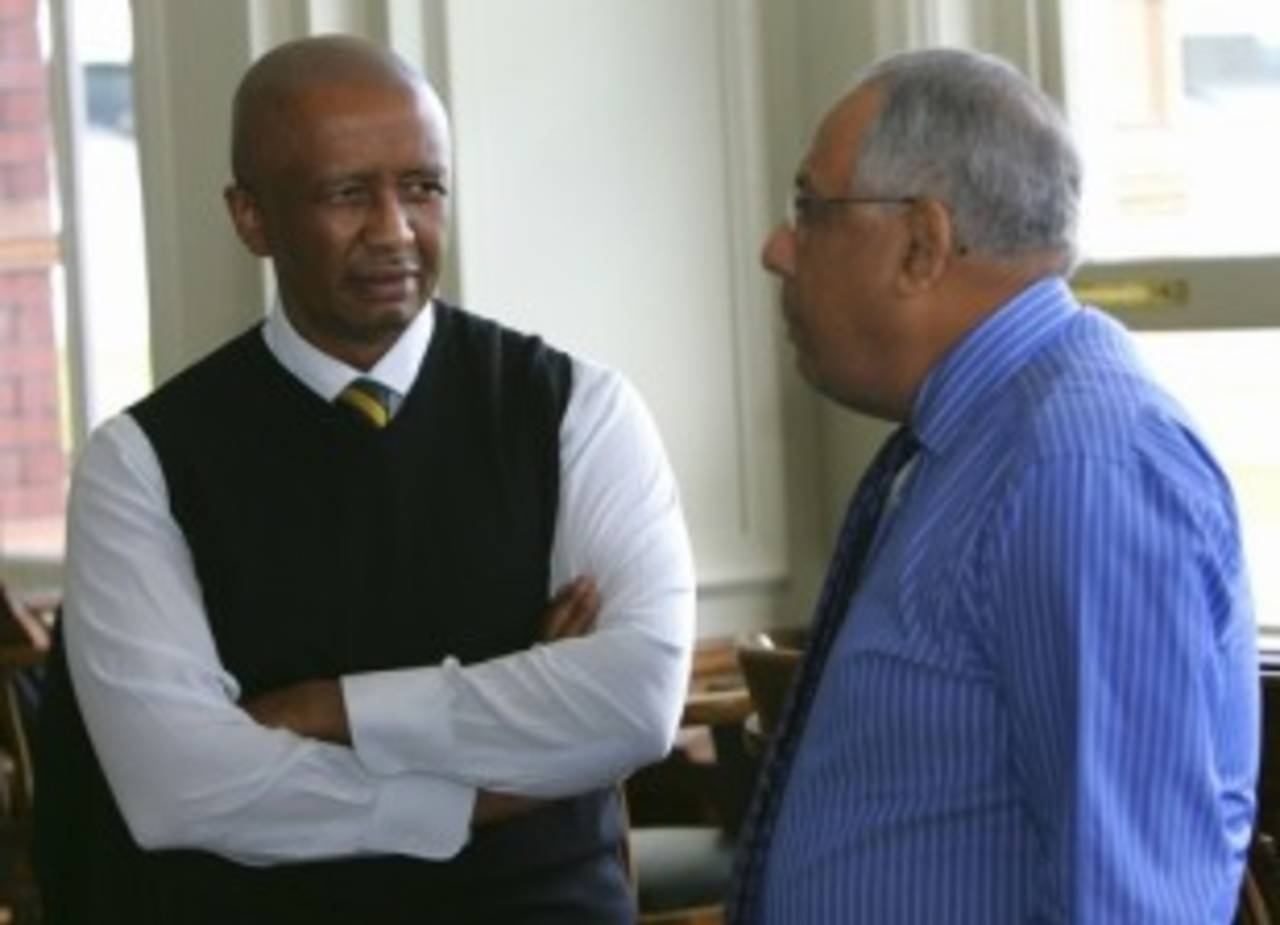 Dr Mtutuzeli Nyoka, president of Cricket South Africa, and Salim Altaf, chief operating officer of the PCB, in conversation during the ICC's executive board meeting, Lord's June 24, 2009