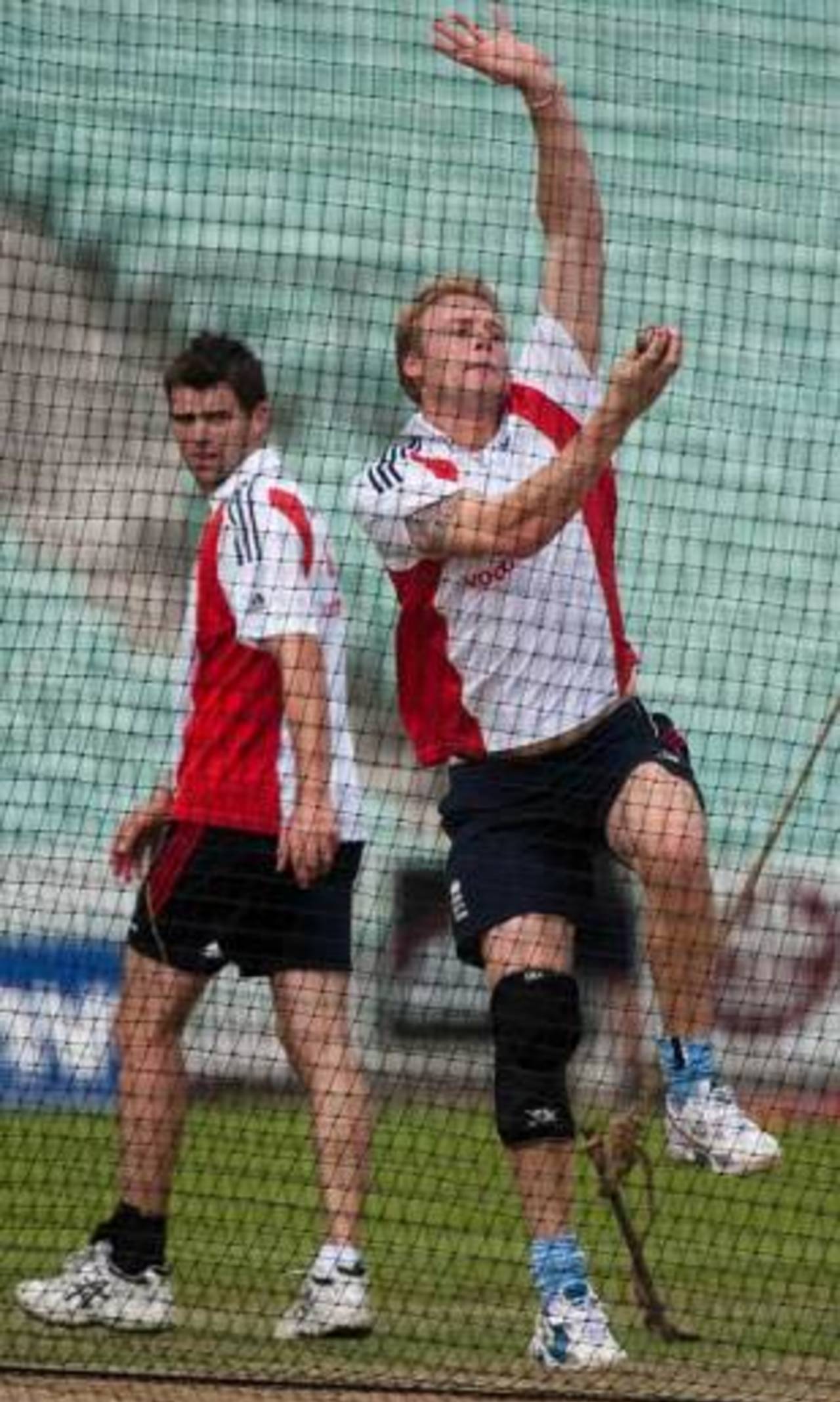 Andrew Flintoff goes through his pace during a net session, The Oval, August 18, 2009