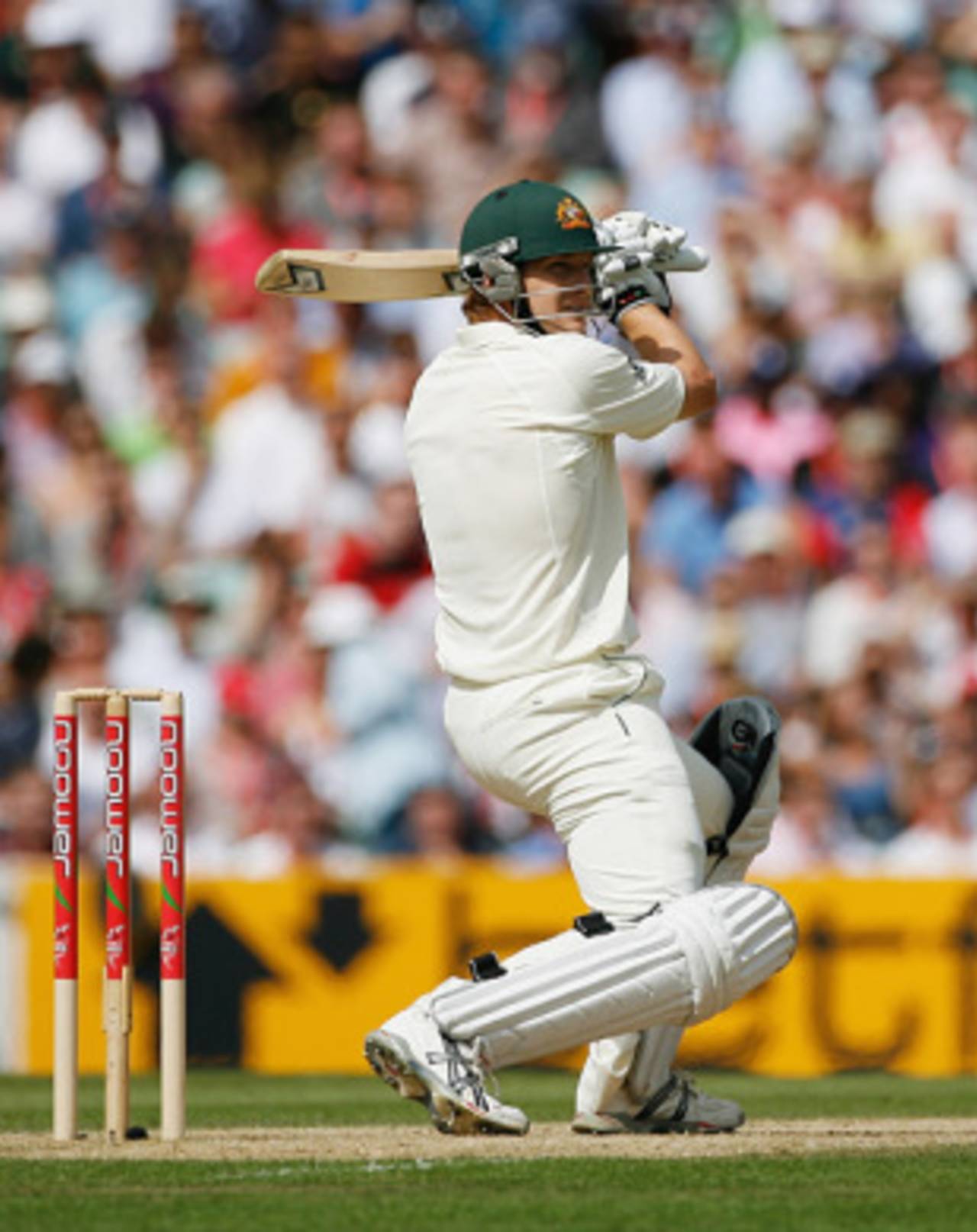 Shane Watson flashes one square of the wicket, as another appeal is rejected, England v Australia, 5th Test, The Oval, 2nd day, August 21, 2009