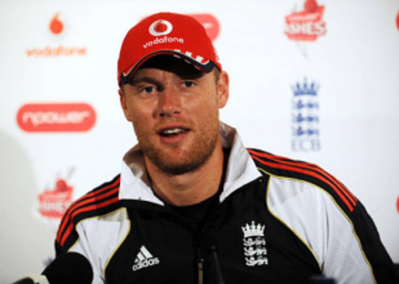 Andrew Flintoff happy at the press conference, London, August 24, 2009